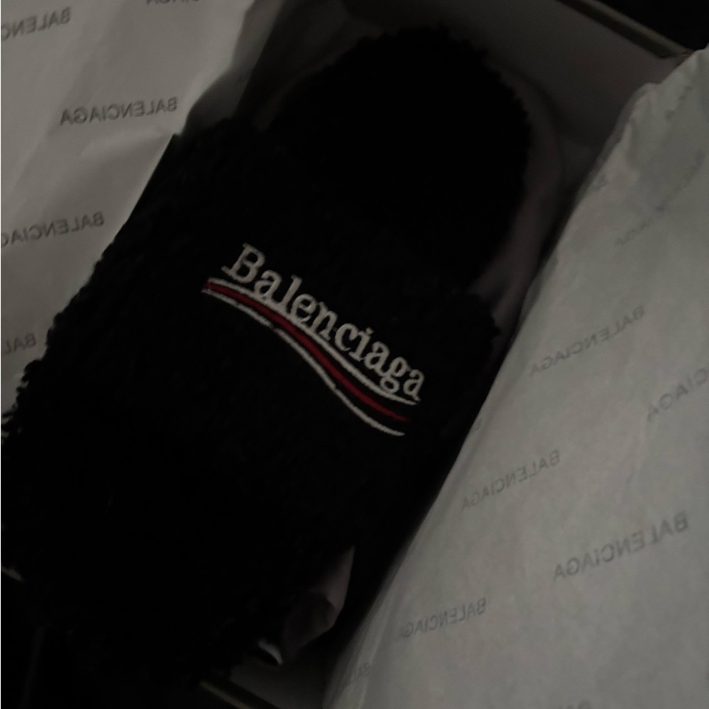 Balenciaga Black Fur Slides